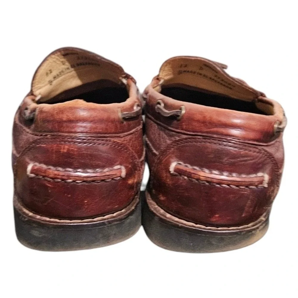 LL Bean Allagash Bison Leather Hand Sewn Shoes Moc Toe Boat Lug Sole 12 D 273080